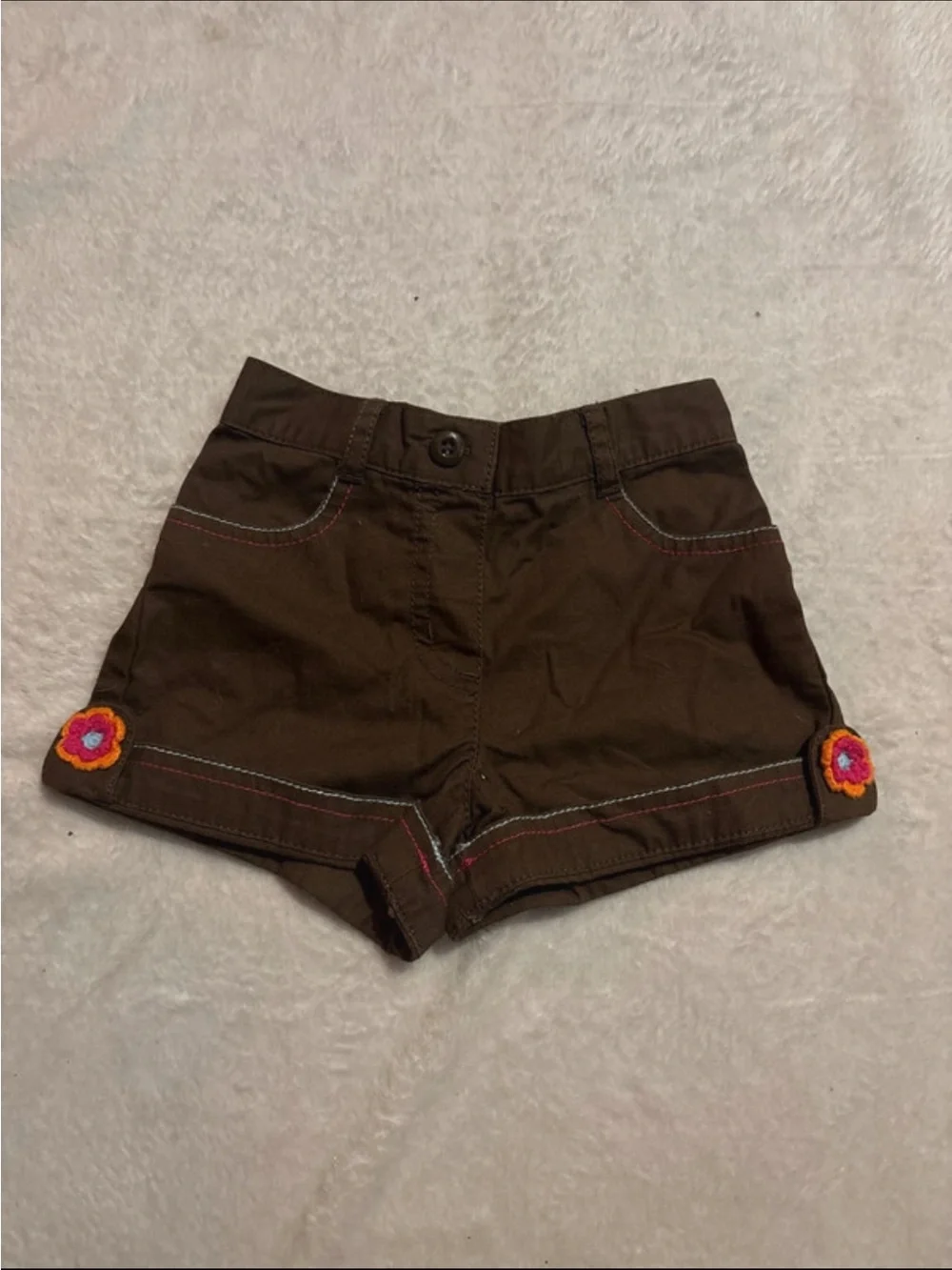 Gymboree Brown High-Waist Girls' Shorts with Colorful Flower Appliqués